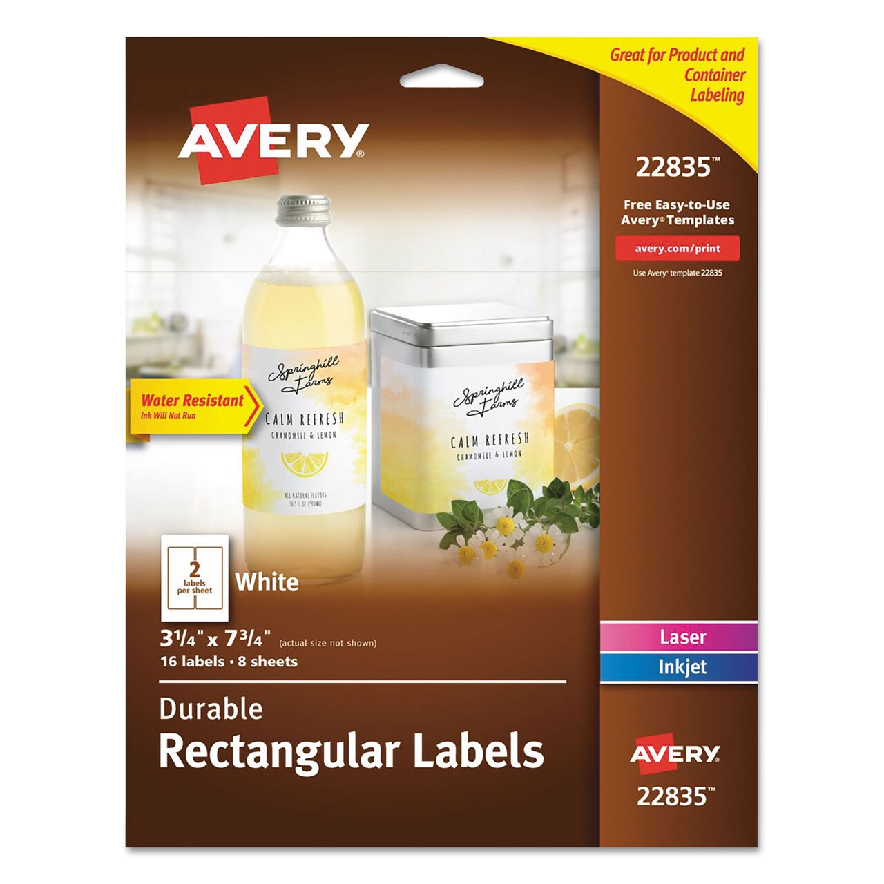 Avery Durable Water-Resistant Wraparound Labels w/ Sure Feed 3 1/4 x 7 3/4 16/PK